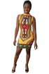 Ethnic Style Round Neck Sleeveless Totem Printed Mini Dress