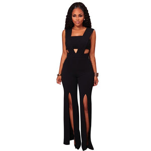 Nikka Black Cut Out Slit Legs Jumpsuit #Jumpsuit #Black SA-BLL55366-2 Women's Clothes and Jumpsuits & Rompers by Sexy Affordable Clothing