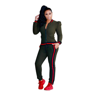 Leisure Round Neck Zipper Design Cotton Two-piece Pants Set #Green #Two Piece Set SA-BLL2096-3 Sexy Clubwear and Pant Sets by Sexy Affordable Clothing
