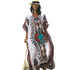 Vintage Ethnic Print Kaftan Maxi Dress #White #
