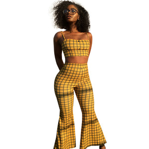 Casual Plaid Two-piece Set With Wide Leg #Two Piece #Plaid SA-BLL282694 Sexy Clubwear and Pant Sets by Sexy Affordable Clothing