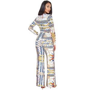 Deep V Digital Print Jumpsuit With Wide Leg #Jumpsuit #Deep V #Print SA-BLL55462-2 Women's Clothes and Jumpsuits & Rompers by Sexy Affordable Clothing