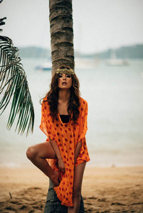 Orange Printed Chiffon Kimono Sleeves Kaftan  SA-BLL38268 Sexy Swimwear and Cover-Ups & Beach Dresses by Sexy Affordable Clothing