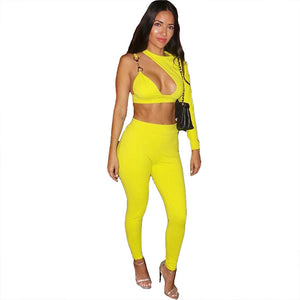 Asymmetric One Shoulder Backless Sexy Two-piece Suit #Yellow SA-BLL27845-2 Sexy Clubwear and Pant Sets by Sexy Affordable Clothing