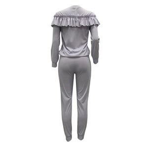 Women Ruffles Patchwork Casual Pant And Top #White #Two Piece SA-BLL28052-1 Sexy Clubwear and Pant Sets by Sexy Affordable Clothing