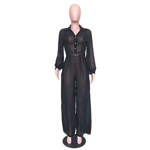Long Sleeve Chiffon Solid Color High Waist Jumpsuit #Long Sleeve #High Waist #Chiffon SA-BLL55622 Women's Clothes and Jumpsuits & Rompers by Sexy Affordable Clothing