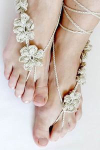 Khaki Hand Made Flowery Crochet Beach Sandals  SA-BLL98005-5 Accessories and Sexy Anklets by Sexy Affordable Clothing