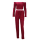 Red Ribbed Knit Off Shoulder Two Piece Set #Long Sleeve #Two Pieces #High Waist SA-BLL2183-2 Sexy Clubwear and Pant Sets by Sexy Affordable Clothing