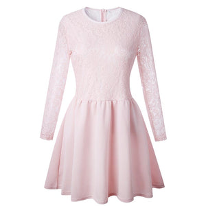 Fashion Pink Lace Long Sleeves Short Party Dress #Pink #Pleated SA-BLL27611-2 Fashion Dresses and Mini Dresses by Sexy Affordable Clothing