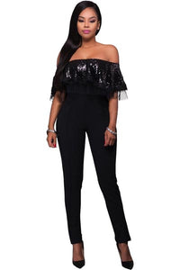 Claritza Black Sequins Ruffle Top Jumpsuit  SA-BLL55267-1 Women's Clothes and Jumpsuits & Rompers by Sexy Affordable Clothing