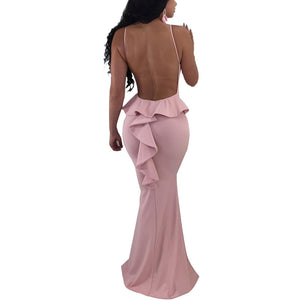 Sexy Backless Pink Evening Gown With Ruffles #Pink #Ruffles #Backless SA-BLL51201 Fashion Dresses and Midi Dress by Sexy Affordable Clothing