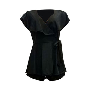 Cutout Back V Neck Ruffled Wrap Flared Romper #V Neck #Ruffled SA-BLL55560-2 Women's Clothes and Jumpsuits & Rompers by Sexy Affordable Clothing