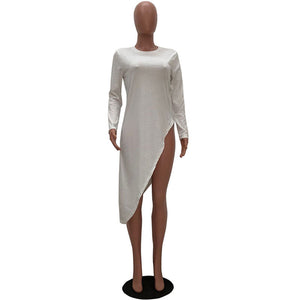 Long Sleeve Irregular T-shirt Dress #White #Long Sleeve #Irregular SA-BLL728-2 Women's Clothes and Blouses & Tops by Sexy Affordable Clothing