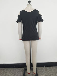Cut-Out Shoulder Plain Blouse with Ruffle Cuffs #Ruffle #Cut-Out SA-BLL413-1 Women's Clothes and Blouses & Tops by Sexy Affordable Clothing