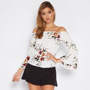 White Floral Off Shoulder Top #White #Top SA-BLL579-2 Women's Clothes and Blouses & Tops by Sexy Affordable Clothing