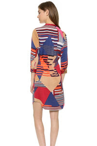 Abstract Print Sleeve Shirt Dress  SA-BLL38251 Sexy Swimwear and Cover-Ups & Beach Dresses by Sexy Affordable Clothing