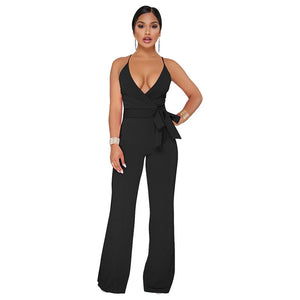 Straps Halter Women's Wide Leg Jumpsuits #Black #Straps #Deep-V SA-BLL55514-2 Women's Clothes and Jumpsuits & Rompers by Sexy Affordable Clothing