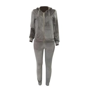 Velvet Women Sport Tracksuit #Grey #Two Piece #Hooded SA-BLL28034-3 Sexy Clubwear and Pant Sets by Sexy Affordable Clothing