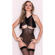 Black Just A Peek Teddy Garter Set #Lace #Black #Mesh SA-BLL8075-2 Sexy Lingerie and Teddys by Sexy Affordable Clothing