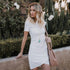 Fshion Sexy Solid Irregualr Short Sleeve Bodycon Dress #White #Short Sleeve #Round Neck