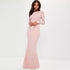 Pink Long Sleeve Open Back Maxi Dress #Maxi Dress #Pink #Evening Dress