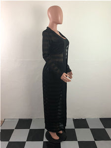 Striped Black Bandeau Top And Pants with Long Robe #Black #Striped #Three Pieces SA-BLL282683-1 Sexy Clubwear and Pant Sets by Sexy Affordable Clothing