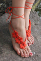 Orange Hand Made Flowery Crochet Beach Sandals  SA-BLL98005-3 Accessories and Sexy Anklets by Sexy Affordable Clothing