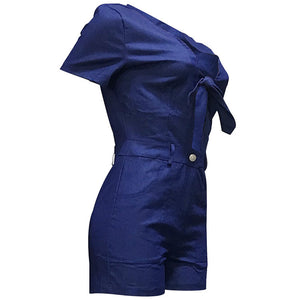 Sexy V Neck Blue Denim One-piece Romper #Denim SA-BLL55504 Women's Clothes and Jumpsuits & Rompers by Sexy Affordable Clothing