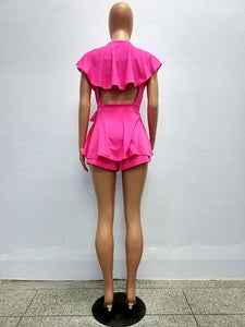 Cutout Back V Neck Ruffled Wrap Flared Romper #V Neck #Ruffled SA-BLL55560-1 Women's Clothes and Jumpsuits & Rompers by Sexy Affordable Clothing