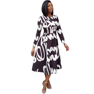 Print Long Skater Swing Dress #Swing #Printed #Round Neck SA-BLL51148 Fashion Dresses and Maxi Dresses by Sexy Affordable Clothing