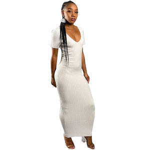 Casual V-Neck Short Sleeve Pencil Long Dresses #White #Short Sleeve #V-Neck SA-BLL51294-1 Fashion Dresses and Maxi Dresses by Sexy Affordable Clothing