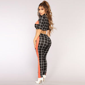 White and Black Checks Crop Pant Set #Two Piece #Crop SA-BLL282464-1 Sexy Clubwear and Pant Sets by Sexy Affordable Clothing