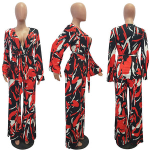 Cardigan Abstract Art Set With Belt #Cardigan #Two Pieces #Print SA-BLL2121-1 Sexy Clubwear and Pant Sets by Sexy Affordable Clothing