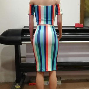 Colorful Striped Off Shoulder Two-Piece Skirt #Off Shoulder #Two Piece #Striped #Colorful SA-BLL282669 Sexy Clubwear and Skirt Sets by Sexy Affordable Clothing
