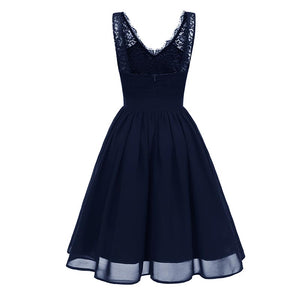 Lace Upper Backless Sleeveless Skater Dress #Lace #Blue #Sleeveless #Zipper SA-BLL36208-3 Fashion Dresses and Midi Dress by Sexy Affordable Clothing