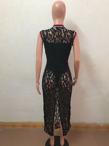 Sleeveless Side Lace Stripe Jumpsuit Dress #Lace #Black #Sleeveless SA-BLL51314 Sexy Lingerie and Gowns & Long Dresses by Sexy Affordable Clothing