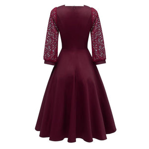 Sequare Neck A-Line Dress with Lace Sleeves #Lace #Red #A-Line #Sequare Neck SA-BLL36135-2 Fashion Dresses and Midi Dress by Sexy Affordable Clothing