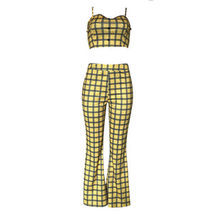 Casual Plaid Two-piece Set With Wide Leg #Two Piece #Plaid SA-BLL282694 Sexy Clubwear and Pant Sets by Sexy Affordable Clothing