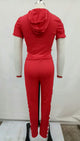 Hooded Sport Racing Plaid Two Piece Set #Red #Short Sleeve #Two Piece #Hooded SA-BLL282440-2 Sexy Clubwear and Pant Sets by Sexy Affordable Clothing