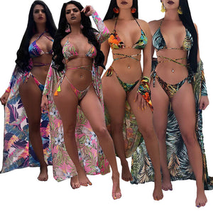 Thong Halter Neck Long Floral Print Beachwear #Printed SA-BLL3186-1 Sexy Lingerie and Bra and Bikini Sets by Sexy Affordable Clothing