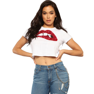 Up To No Good Embellished Tee - White #White #Embellished Lips SA-BLL705 Women's Clothes and Blouses & Tops by Sexy Affordable Clothing