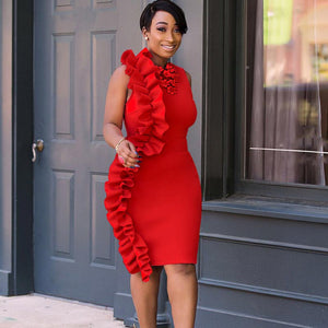 Sleeveless Red Ruffles Bodycon Dress #Plus Size #Sleeveless #Ruffles SA-BLL36005 Fashion Dresses and Midi Dress by Sexy Affordable Clothing