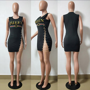 Letter Queen Lace-up Bandage Dress #Sleeveless #Bandage #O Neck SA-BLL2563 Fashion Dresses and Mini Dresses by Sexy Affordable Clothing