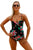 2pcs Floral Print Black Flounce Tankini Swimsuit