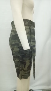 Army Green Camo Print Pockets Belt Plus Size Shorts #Camo #Print #High Waisted SA-BLL712 Women's Clothes and Pants and Shorts by Sexy Affordable Clothing