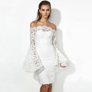 Occassional Off Shoulder Lace Dress With Wide Cuffs #Lace #White #Off Shoulder SA-BLL36166-1 Fashion Dresses and Midi Dress by Sexy Affordable Clothing