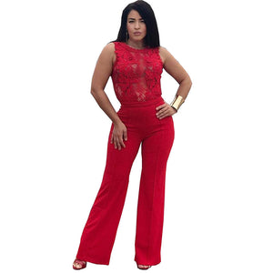 Sleeveless Lace Panel Belted Bordeaux Jumpsuit #Lace #Sleeveless #Belt SA-BLL55363-3 Women's Clothes and Jumpsuits & Rompers by Sexy Affordable Clothing