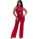 Sleeveless Lace Panel Belted Bordeaux Jumpsuit #Lace #Sleeveless #Belt SA-BLL55363-3 Women's Clothes and Jumpsuits & Rompers by Sexy Affordable Clothing