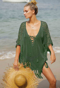 New Romantics Fringe Kaftan #Army Green SA-BLL38437-2 Sexy Swimwear and Cover-Ups & Beach Dresses by Sexy Affordable Clothing