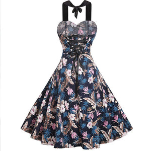 Lace-up Halter Vintage Dress #Blue SA-BLL36186-2 Fashion Dresses and Skater & Vintage Dresses by Sexy Affordable Clothing